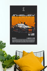 Shelby Mustang GT500 Black and Orange Muscle Car Wall Art Paper Poster (Car Posters)