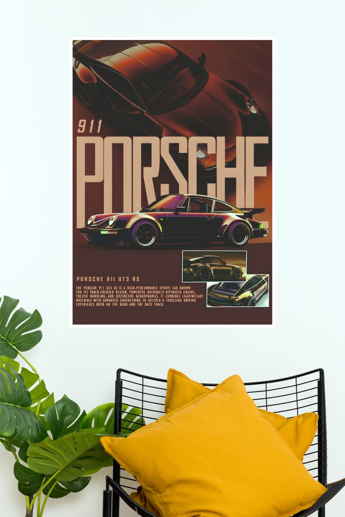 Porsche 911 GT3 RS Vintage Aesthetic Sports Car Wall Art Paper Poster (Car Posters)