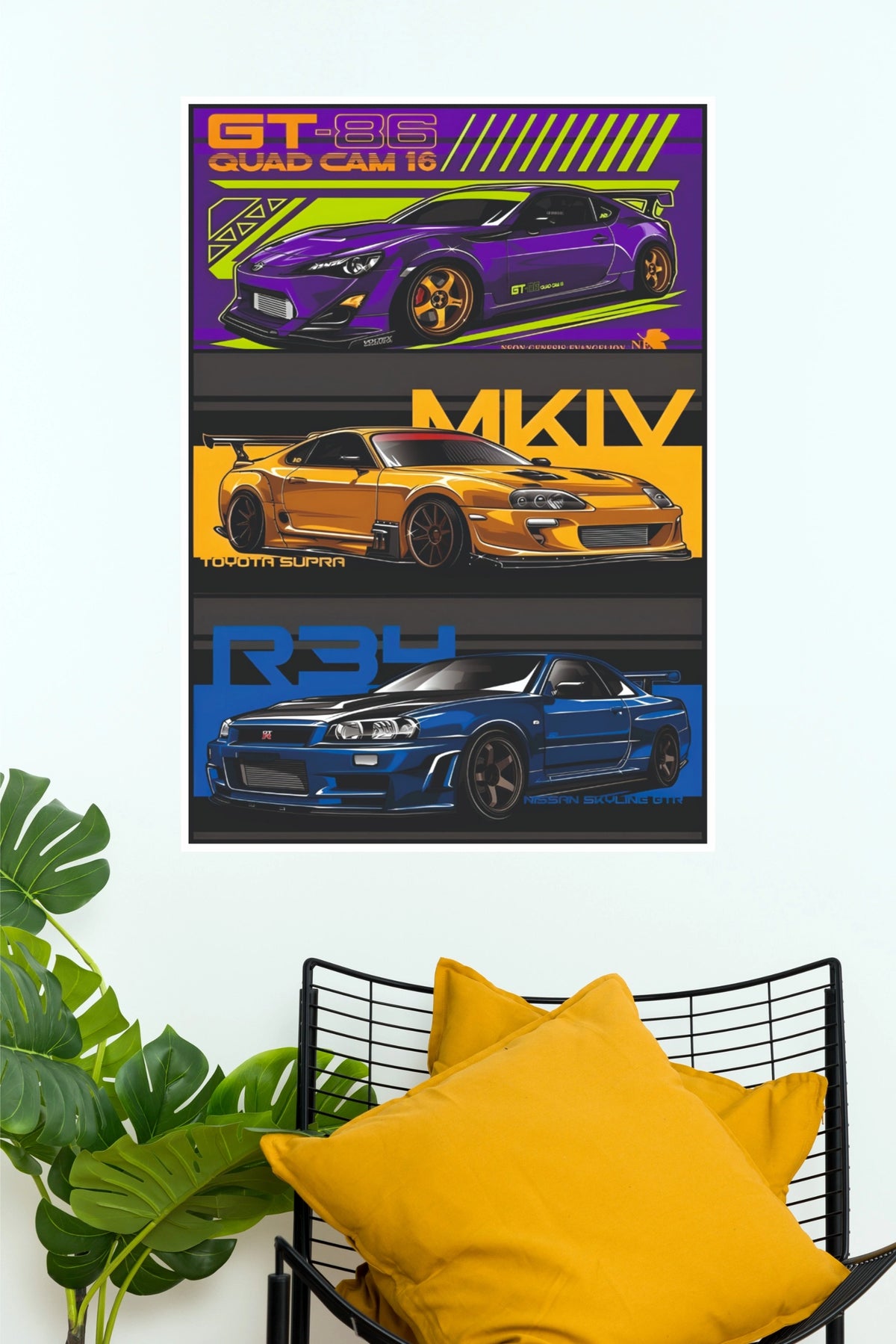 JDM Triple Panel Sports Car GT-86 Supra R34 Wall Art Paper Poster (Car Posters)