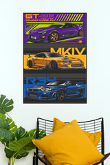 JDM Triple Panel Sports Car GT-86 Supra R34 Wall Art Paper Poster (Car Posters)