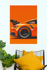 Porsche 911 Vibrant Orange Minimalist Sports Car Wall Art Paper Poster (Car Posters)