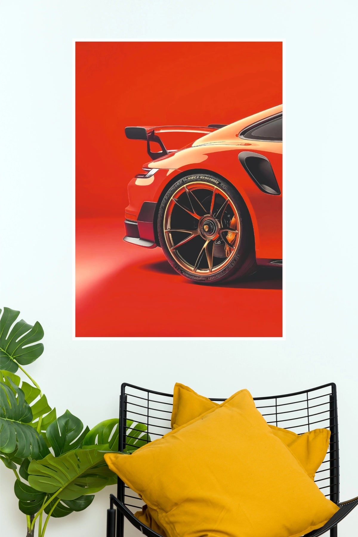 Porsche 911 Red Minimalist Sports Car Wheel Wall Art Paper Poster (Car Posters)