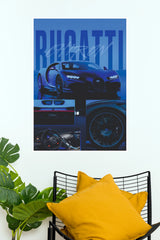 Bugatti Blue Aesthetic Hypercar Multi-Panel Wall Art Paper Poster (Car Posters)
