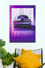 Dodge Challenger Purple Neon Aesthetic Muscle Car Wall Art Paper Poster (Car Posters)