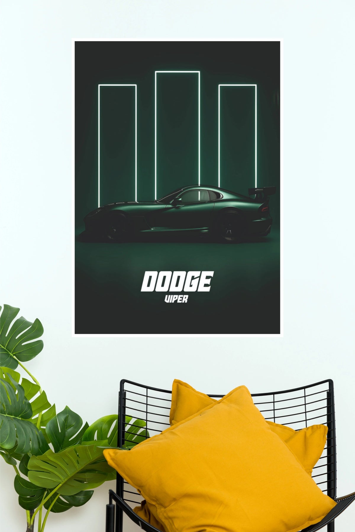Dodge Viper Dark Green Neon Aesthetic Sports Car Wall Art Paper Poster (Car Posters)