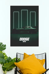 Dodge Viper Dark Green Neon Aesthetic Sports Car Wall Art Paper Poster (Car Posters)