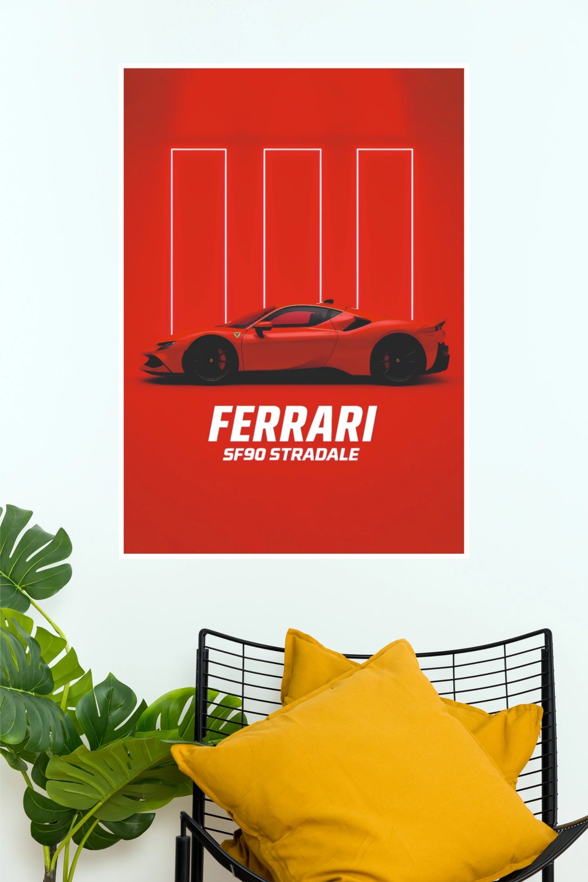 Ferrari SF90 Stradale Red Neon Aesthetic Supercar Wall Art Paper Poster (Car Posters)