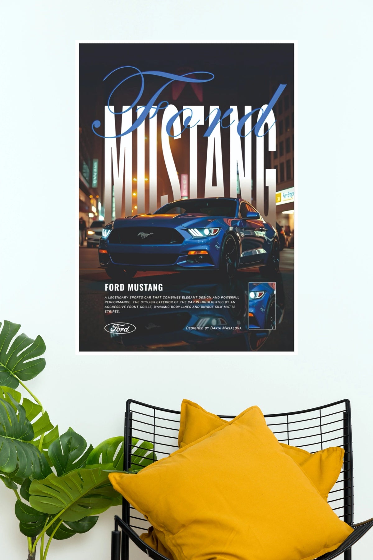 Ford Mustang Blue Aesthetic Muscle Car Wall Art Paper Poster (Car Posters)