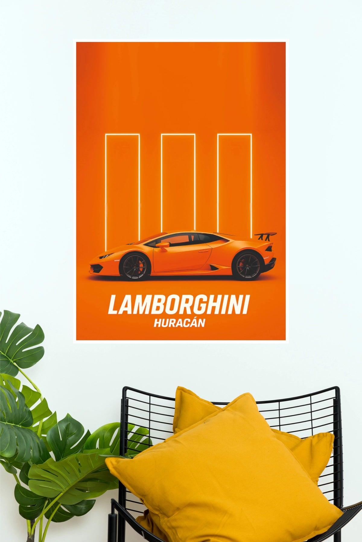 Lamborghini Huracan Orange Neon Aesthetic Supercar Wall Art Paper Poster (Car Posters)