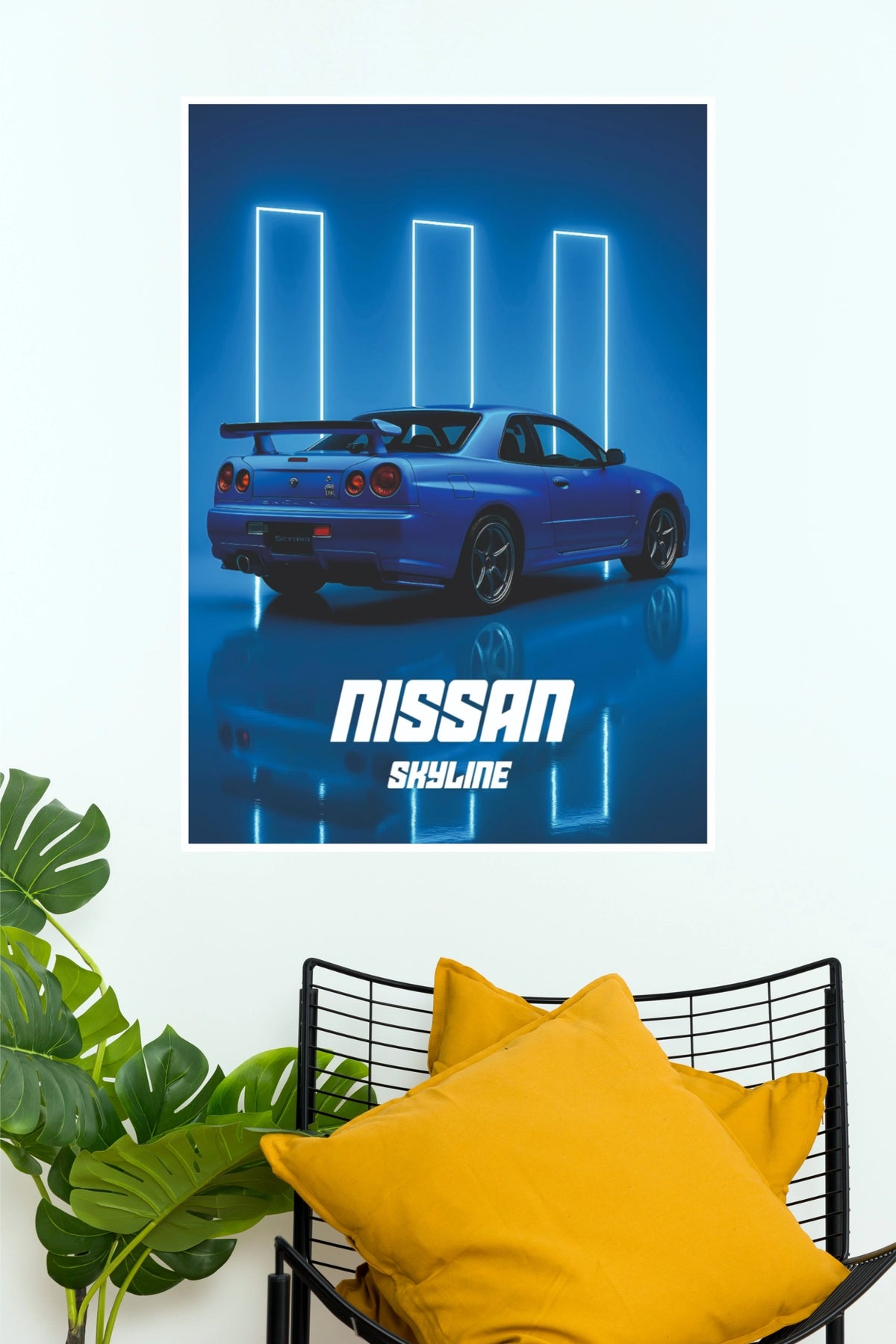 Nissan Skyline Blue Neon Aesthetic JDM Sports Car Wall Art Paper Poster (Car Posters)