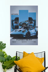 Porsche 911 GT3 RS Blue Multi-Panel Sports Car Wall Art Paper Poster (Car Posters)