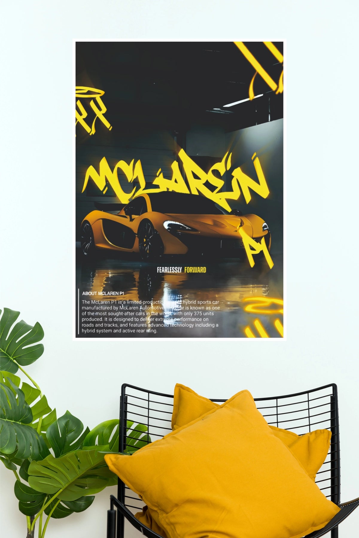 McLaren P1 Yellow Graffiti Aesthetic Hypercar Wall Art Paper Poster (Car Posters)