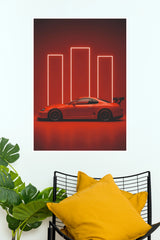 Toyota Supra Red Neon Aesthetic JDM Sports Car Wall Art Paper Poster (Car Posters)