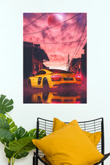 Yellow Audi R8 Supercar Red Sky Aesthetic Paper Poster Wall Art (Car Posters)