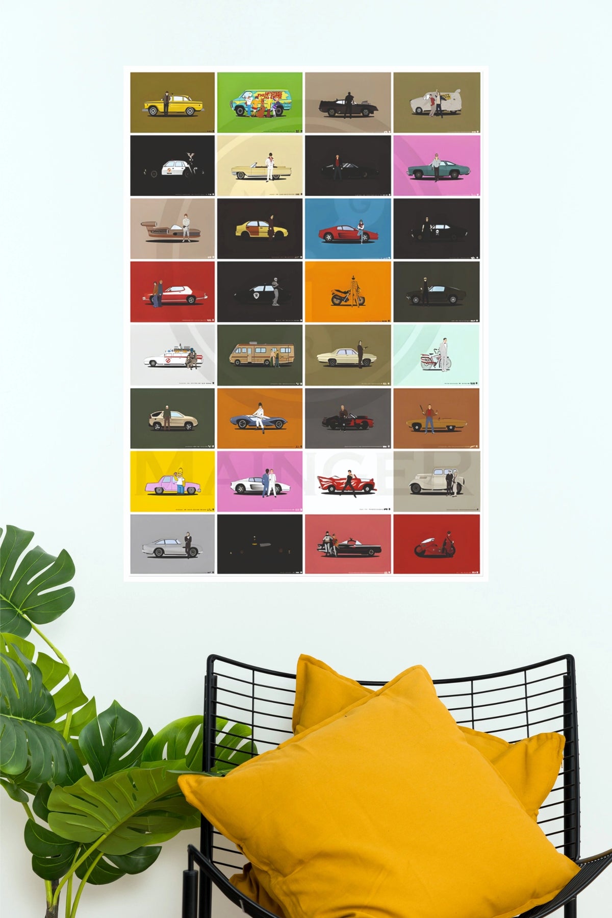 Famous Movie and TV Cars Grid Paper Poster Wall Art (Car Posters)