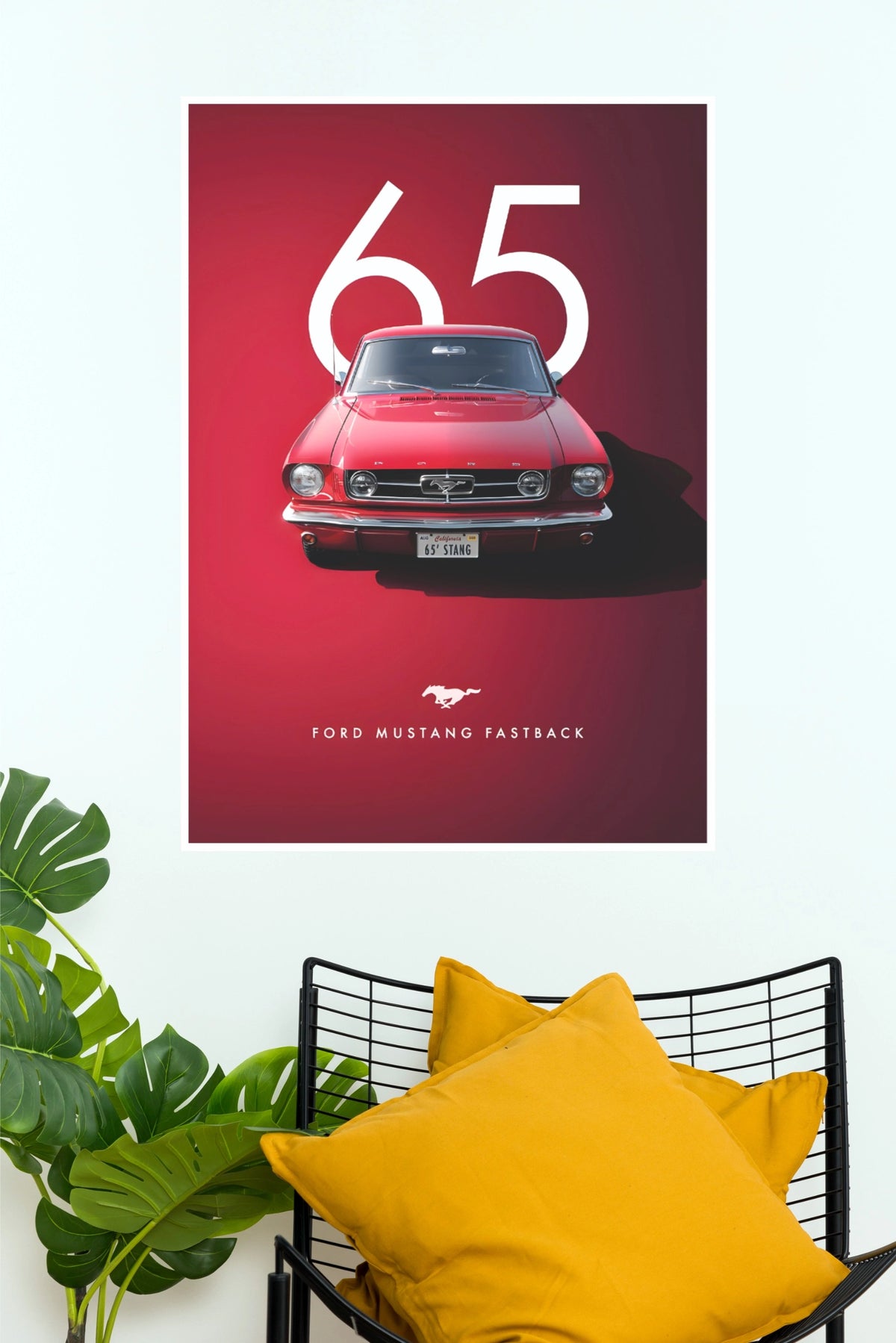 Red 1965 Ford Mustang Fastback Classic Muscle Car Paper Poster Wall Art (Car Posters)