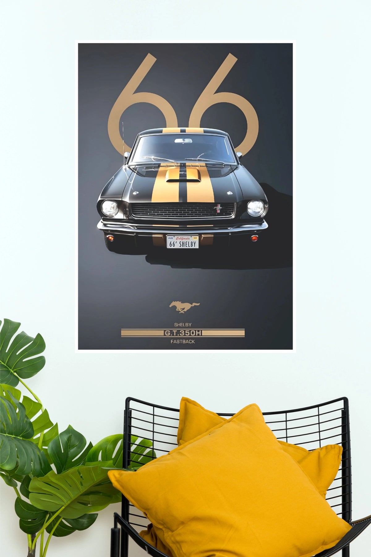 1966 Shelby GT350H Black and Gold Muscle Car Paper Poster Wall Art (Car Posters)