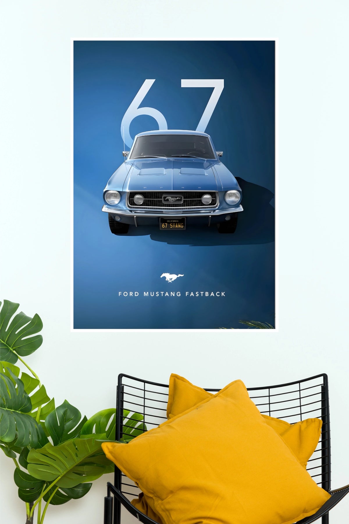Blue 1967 Ford Mustang Fastback Classic Muscle Car Paper Poster Wall Art (Car Posters)