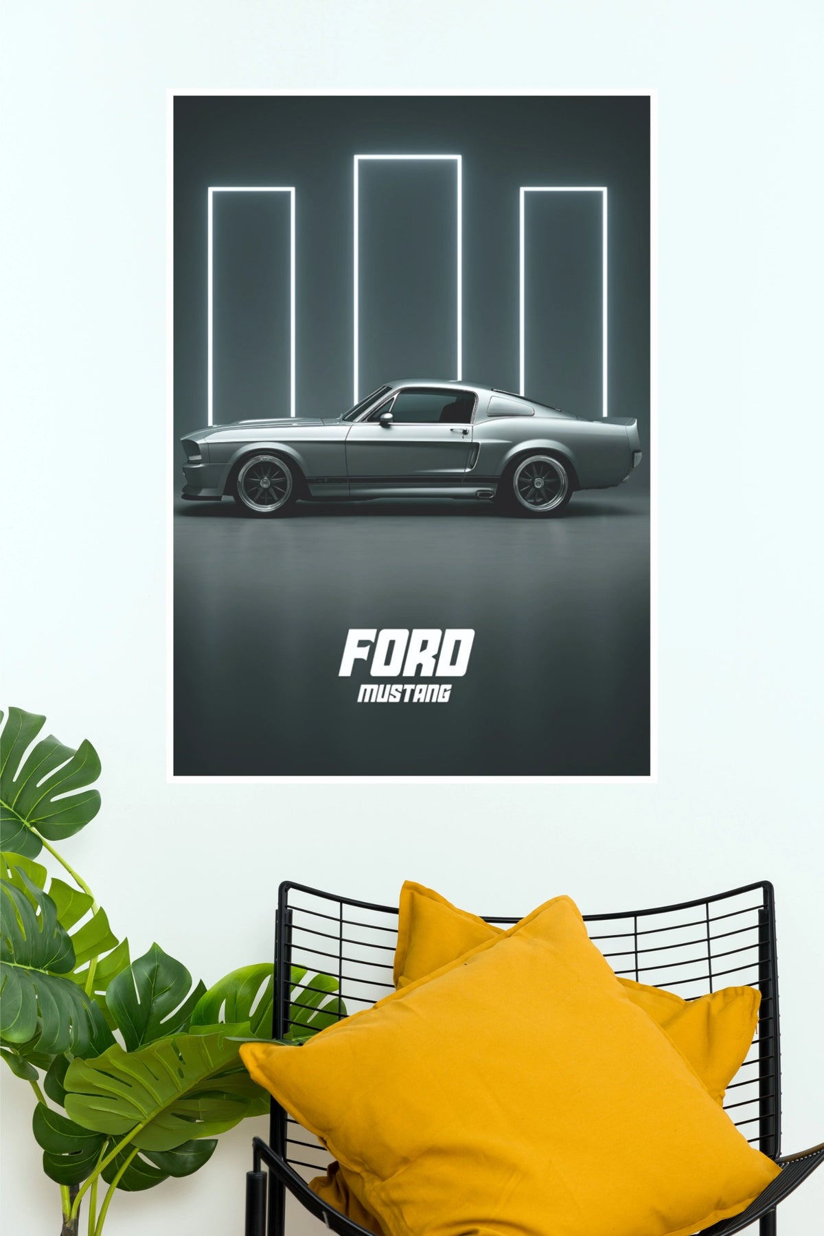 1967 Ford Mustang Fastback Neon Lights Classic Muscle Car Paper Poster Wall Art (Car Posters)