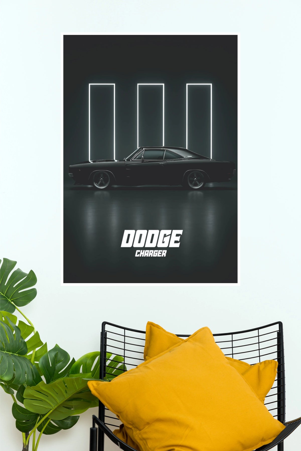 1968 Dodge Charger Minimalist Neon Art Paper Poster (Car Posters)