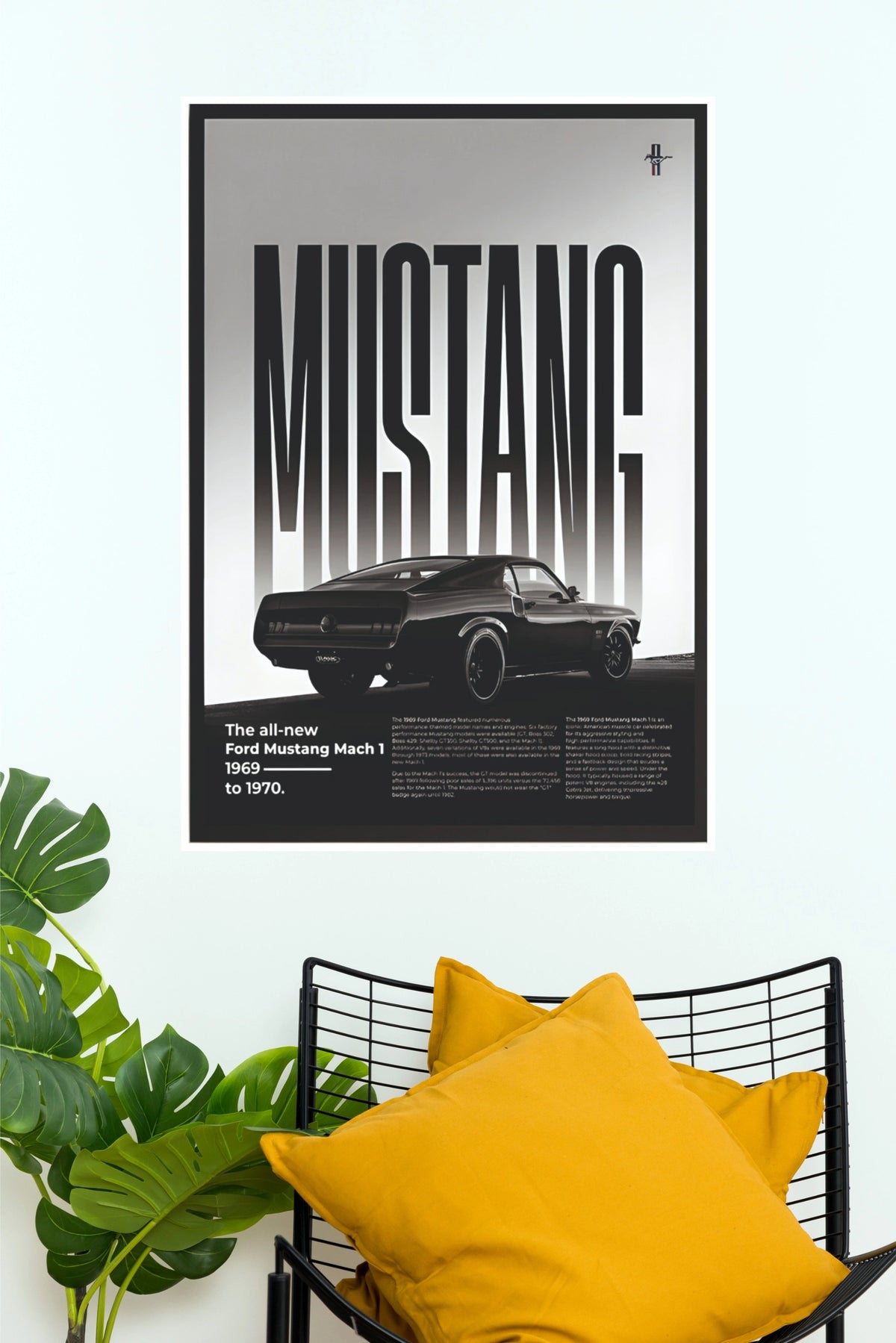 1969 Ford Mustang Mach 1 Minimalist Typography Paper Poster (Car Posters)