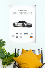 2015 Porsche 918 Spyder Technical Specifications White Paper Poster (Car Posters)
