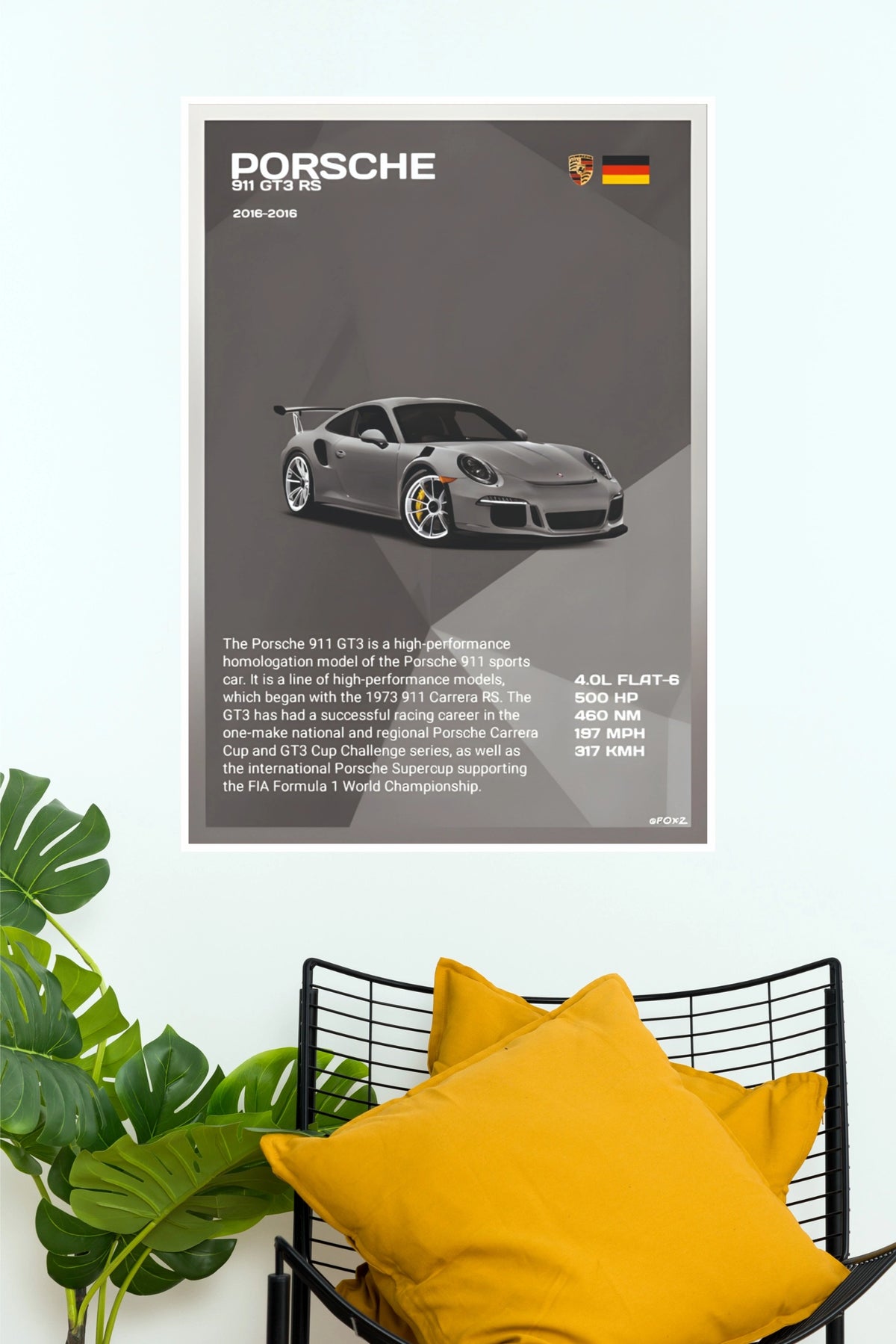 2016 Porsche 911 GT3 RS Technical Specs Paper Poster (Car Posters)