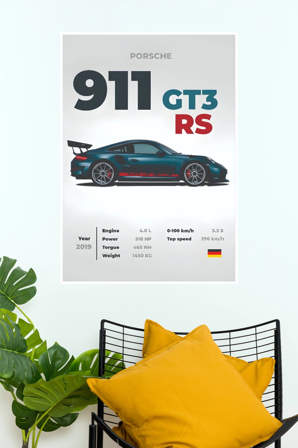2019 Porsche 911 GT3 RS Technical Specs Paper Poster (Car Posters)