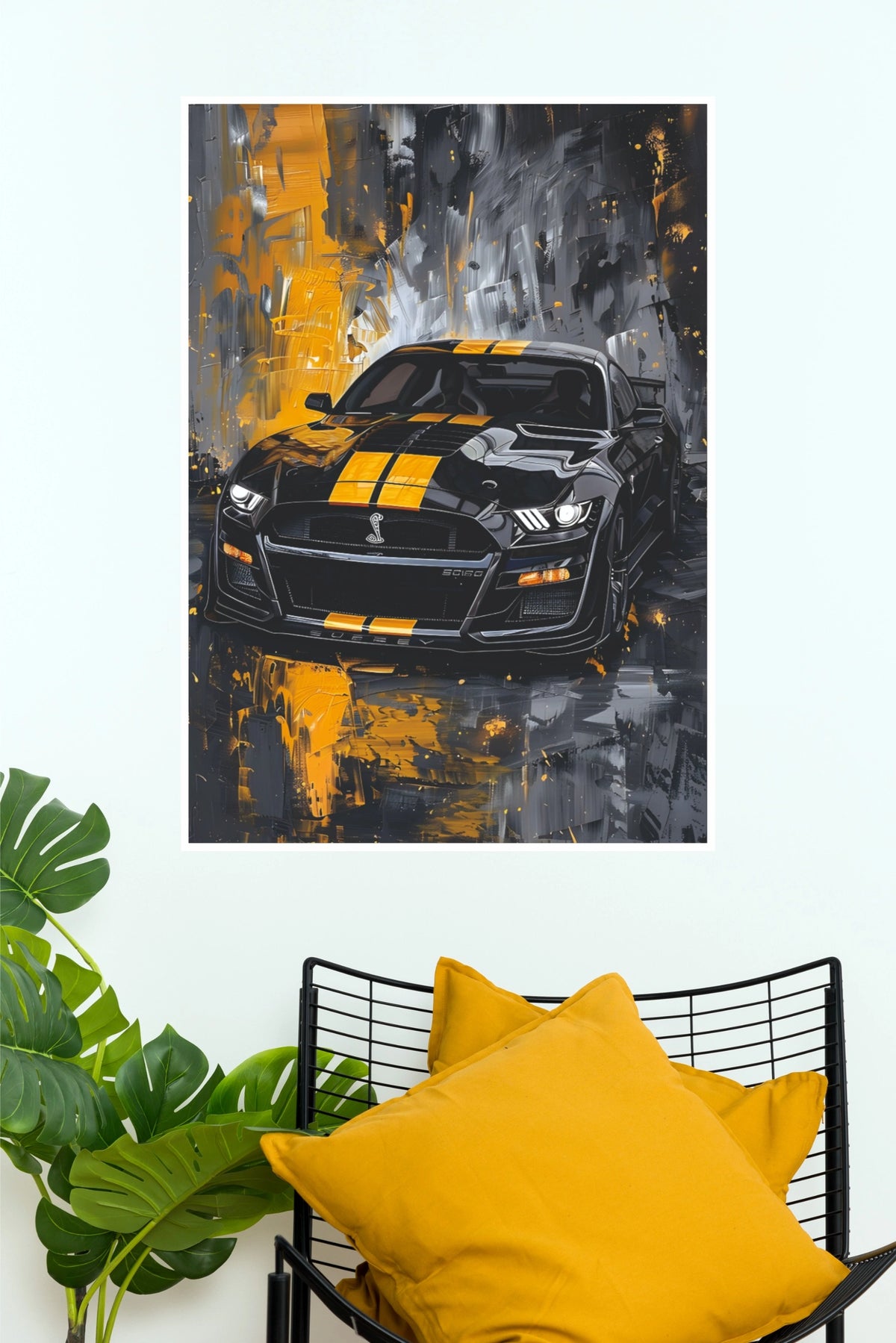 2022 Ford Mustang Shelby GT500 Abstract Yellow and Black Paper Poster (Car Posters)