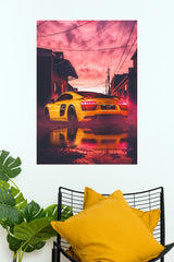 2023 Audi R8 Yellow Sunset Alleyway Supercar Paper Poster (Car Posters)
