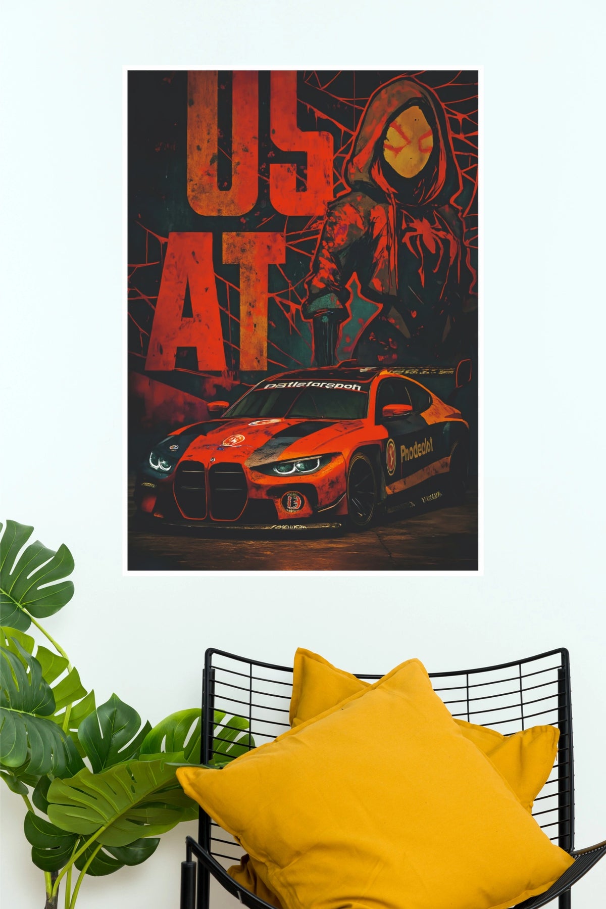 Red and Black Superhero Racing Car Paper Poster | Grungy Automotive Wall Art (Car Posters)