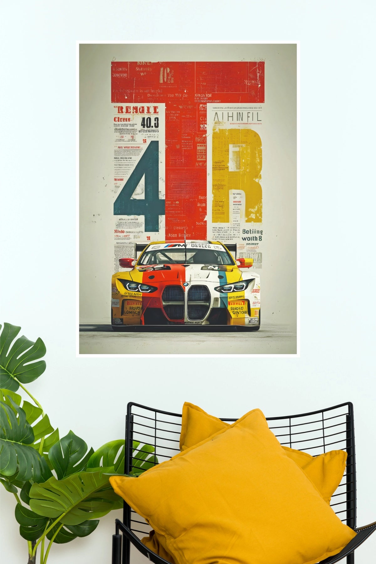 Vintage Editorial Racing Car Paper Poster | Number 4 Automotive Wall Art (Car Posters)