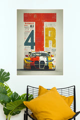 Vintage Editorial Racing Car Paper Poster | Number 4 Automotive Wall Art (Car Posters)