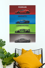 Four Supercars Brand Collage Paper Poster | Exotic Car Wall Art (Car Posters)