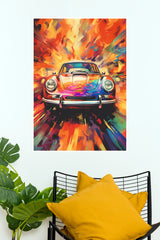 Colorful Porsche 911 Abstract Art Paper Poster | Vibrant Automotive Wall Print (Car Posters)
