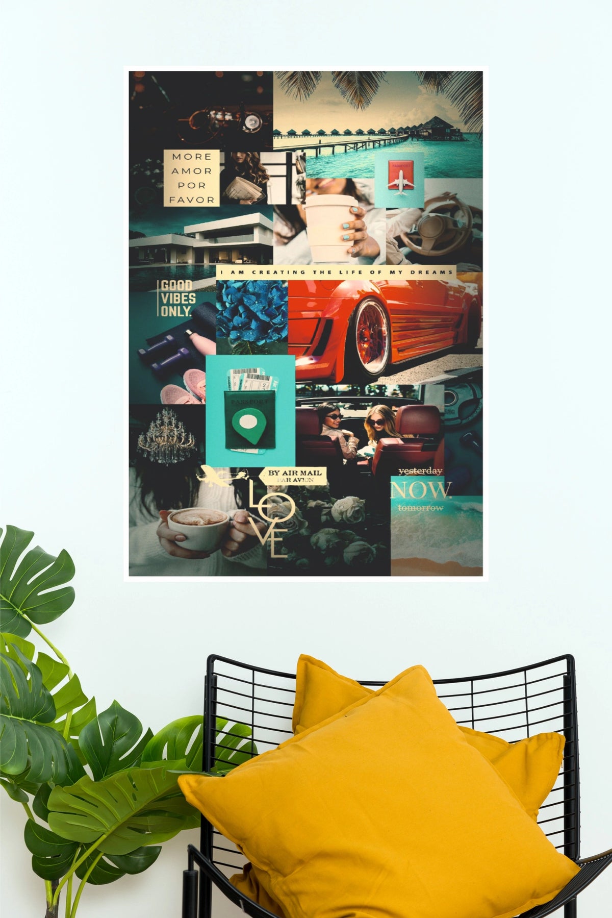 Teal and Red Aesthetic Mood Board Collage Paper Poster | Trendy Lifestyle Wall Art (Car Posters)