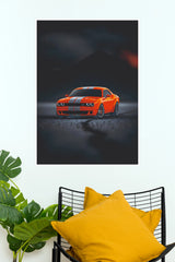 Orange Muscle Car with Racing Stripes Paper Poster | American Automotive Wall Art (Car Posters)