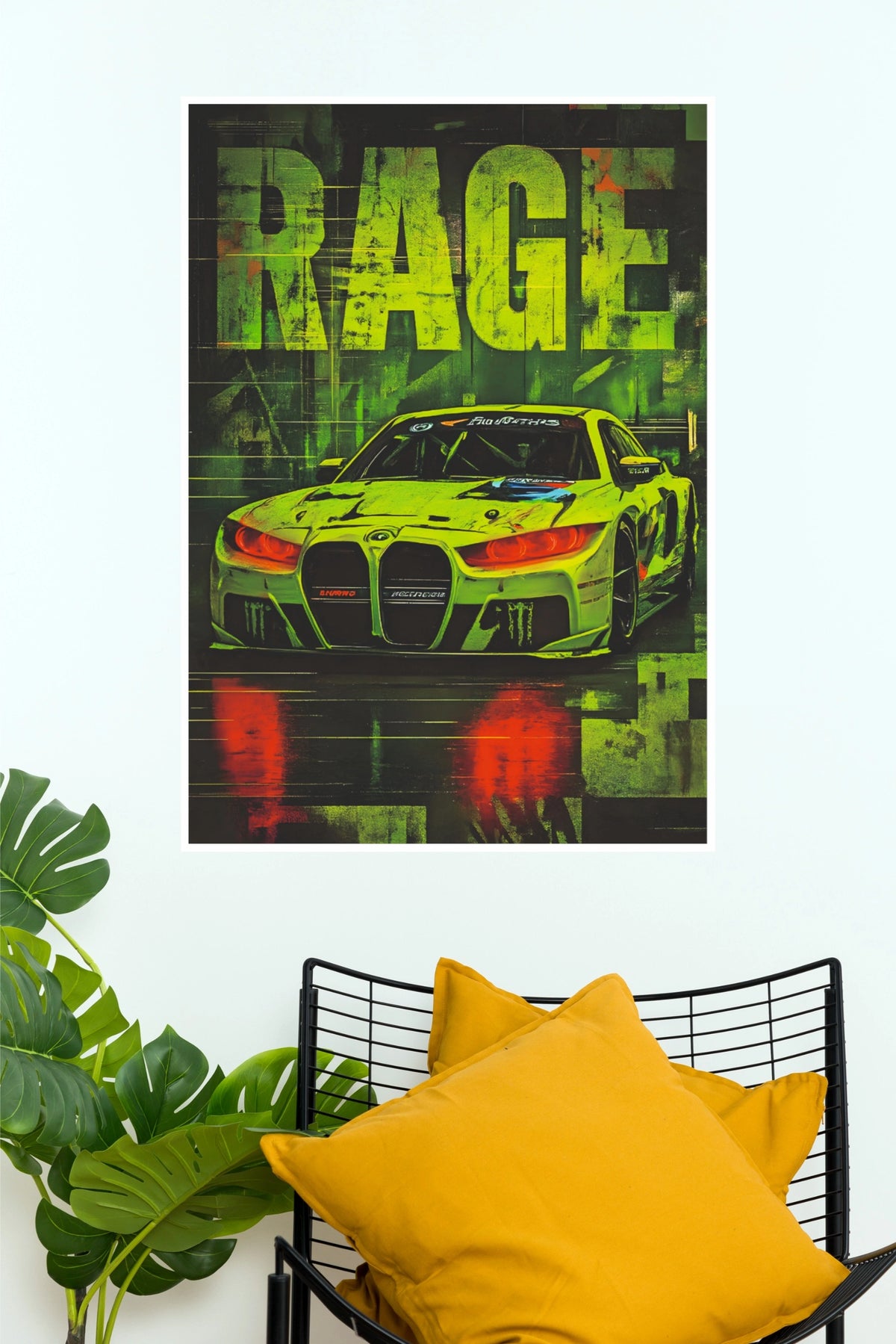 Green Rage Racing Car Paper Poster | Grungy Automotive Wall Art (Car Posters)