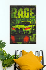 Green Rage Racing Car Paper Poster | Grungy Automotive Wall Art (Car Posters)