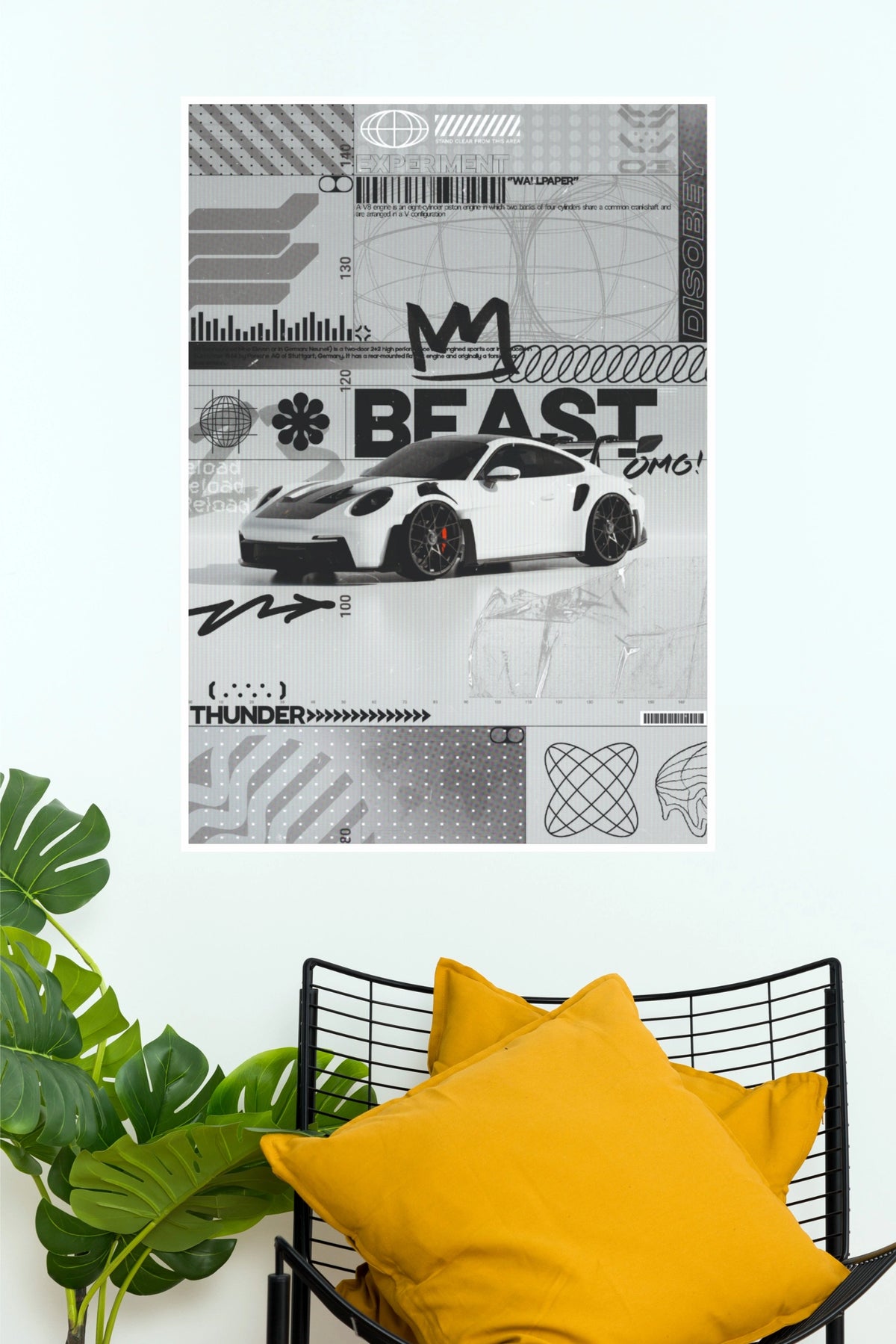 White Beast Sports Car Urban Streetwear Paper Poster | Modern Automotive Wall Art (Car Posters)
