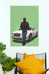 Bentley Continental and Stylish Man Illustration Paper Poster | Luxury Car Wall Art (Car Posters)