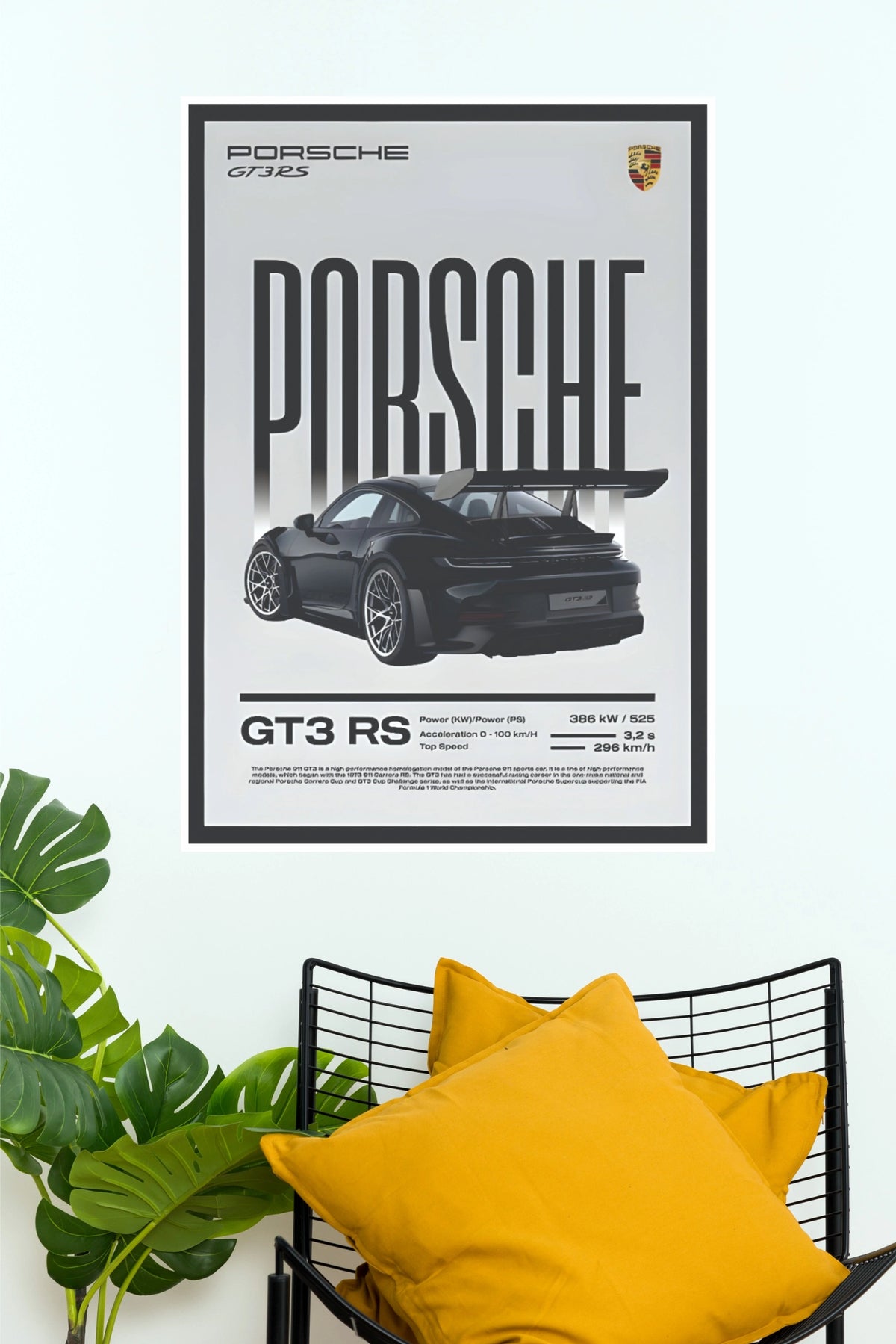Black Porsche GT3 RS Technical Specification Paper Poster | Automotive Wall Art (Car Posters)
