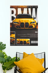 BMW M3 Yellow Edition Magazine Style Poster | Luxury Car Wall Art (Car Posters)