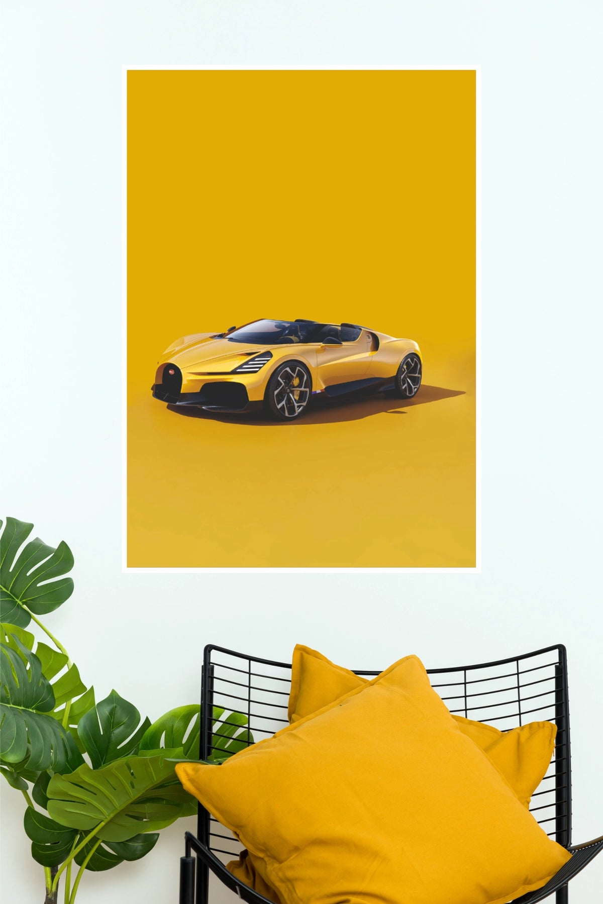 Bugatti Minimalist Gold Background Sports Car Poster | Luxury Wall Art (Car Posters)