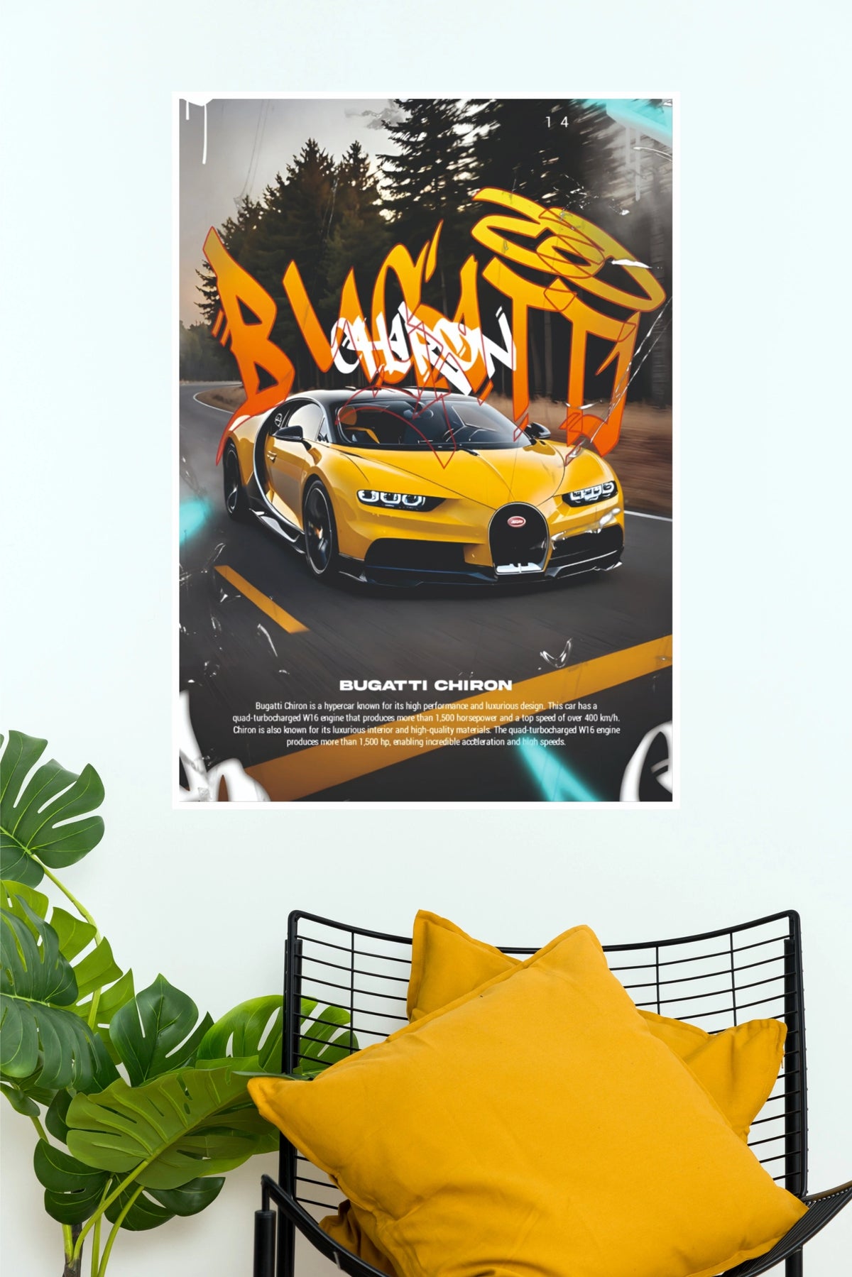 Bugatti Chiron Road Beast Streetwear Graffiti Poster | Luxury Car Wall Art (Car Posters)