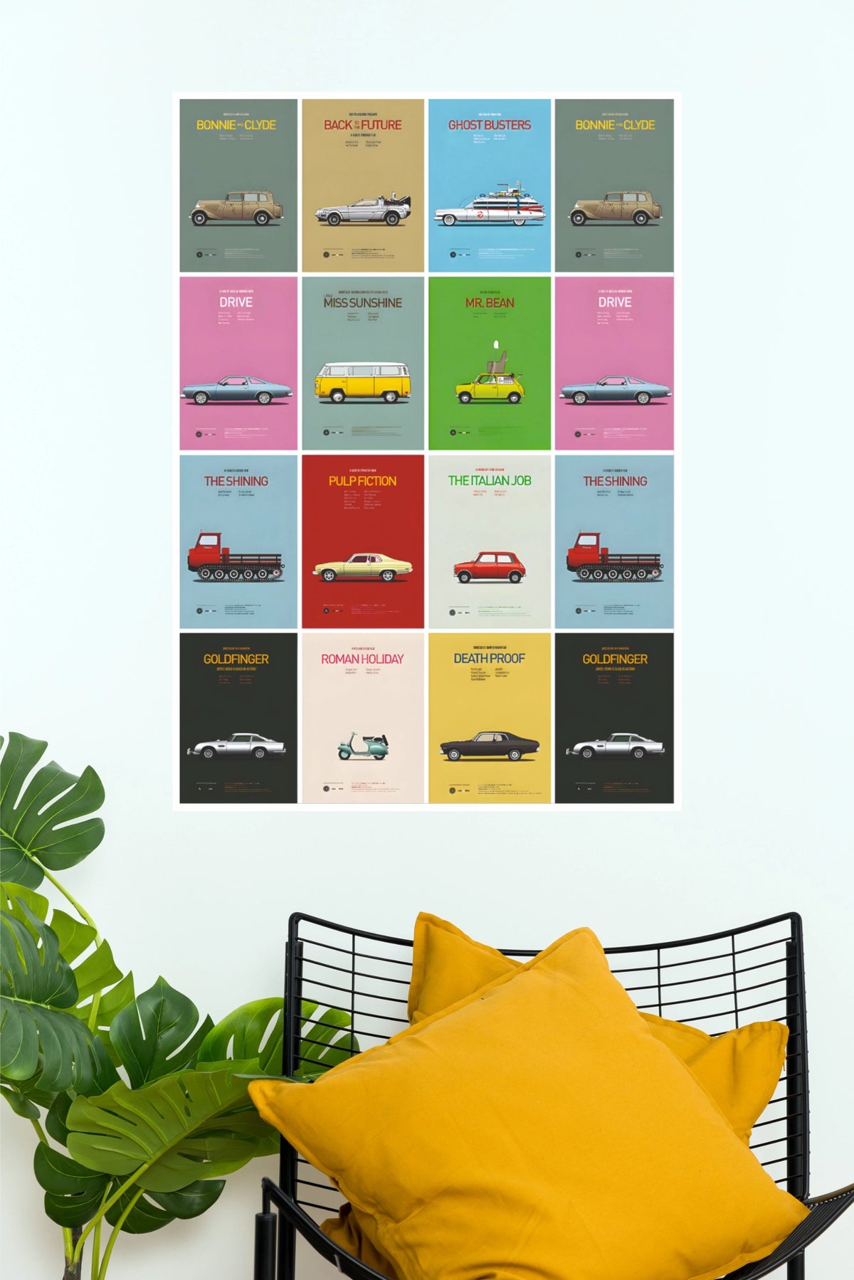 Famous Movie Cars Grid Collection Poster | Cinematic Automotive Wall Art (Car Posters)