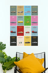 Famous Movie Cars Grid Collection Poster | Cinematic Automotive Wall Art (Car Posters)