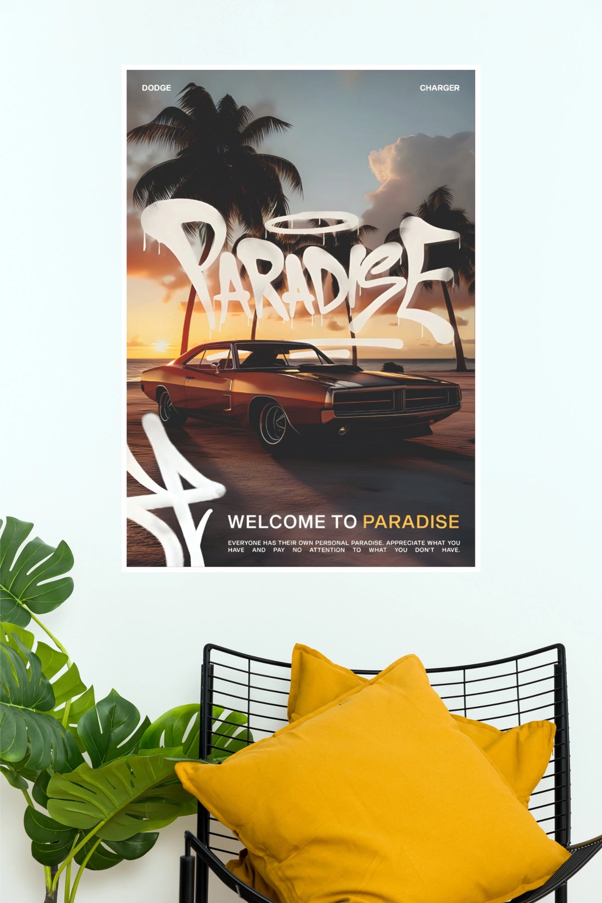 Dodge Charger Welcome to Paradise Sunset Edition Poster | Muscle Car Wall Art (Car Posters)