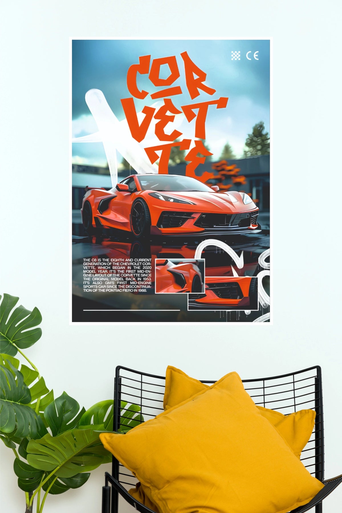 Chevrolet Corvette C8 Orange Edition Streetwear Poster | Luxury Car Wall Art (Car Posters)