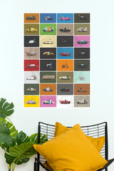 Cinema Drivers Grid Collection Iconic Movie Cars Poster | Wall Art (Car Posters)